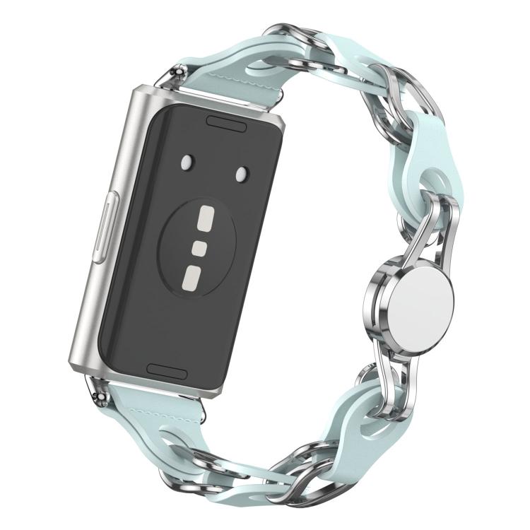 For Huawei Band 11 / Band 11 Pro Stylish Hollow Vegan Leather Chain Metal Watch Band