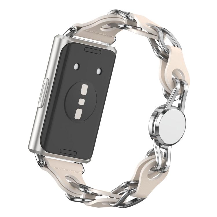 For Huawei Band 11 / Band 11 Pro Stylish Hollow Vegan Leather Chain Metal Watch Band