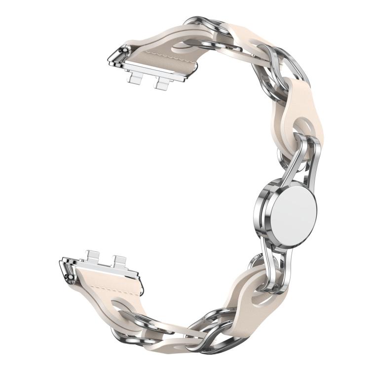 For Huawei Band 11 / Band 11 Pro Stylish Hollow Vegan Leather Chain Metal Watch Band