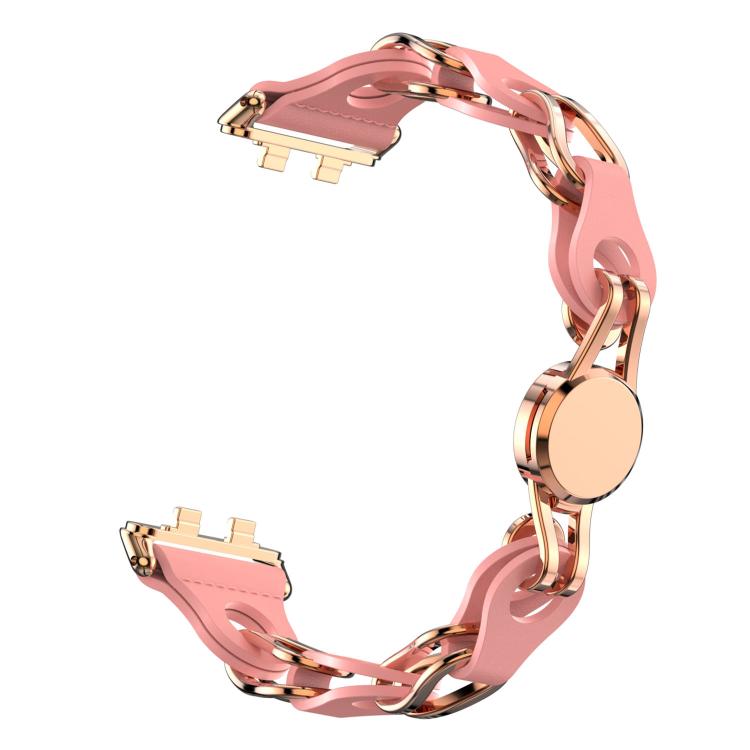 For Huawei Band 11 / Band 11 Pro Stylish Hollow Vegan Leather Chain Metal Watch Band