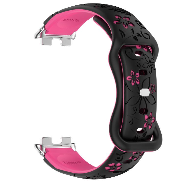 For Huawei Band 11 / Band 11 Pro Laser Engraved Floral Reverse Buckle Two Color Watch Band