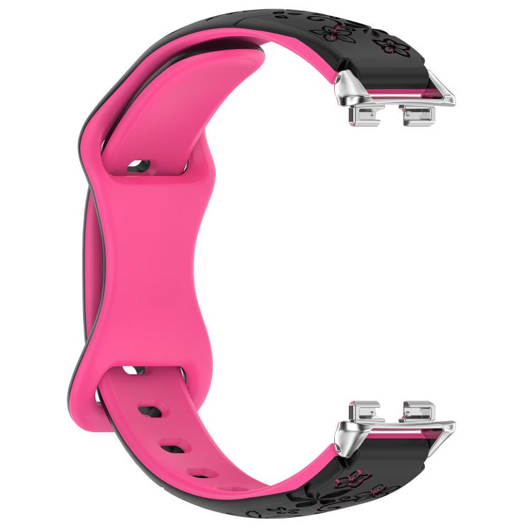 For Huawei Band 11 / Band 11 Pro Laser Engraved Floral Reverse Buckle Two Color Watch Band