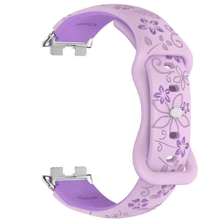 For Huawei Band 11 / Band 11 Pro Laser Engraved Floral Reverse Buckle Two Color Watch Band
