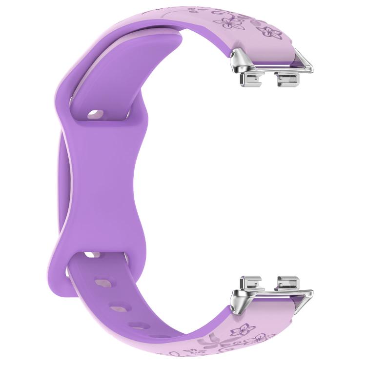 For Huawei Band 11 / Band 11 Pro Laser Engraved Floral Reverse Buckle Two Color Watch Band