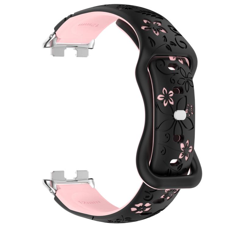 For Huawei Band 11 / Band 11 Pro Laser Engraved Floral Reverse Buckle Two Color Watch Band