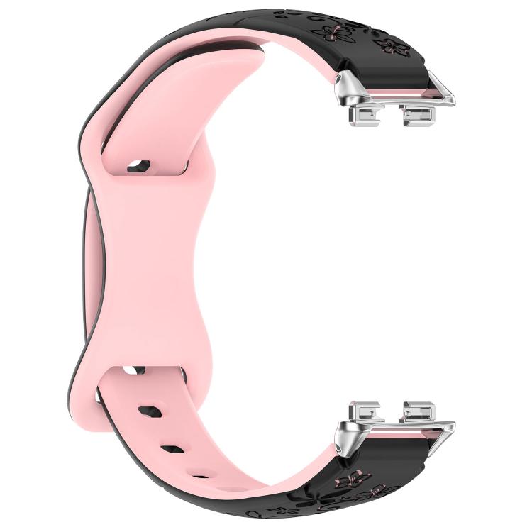 For Huawei Band 11 / Band 11 Pro Laser Engraved Floral Reverse Buckle Two Color Watch Band