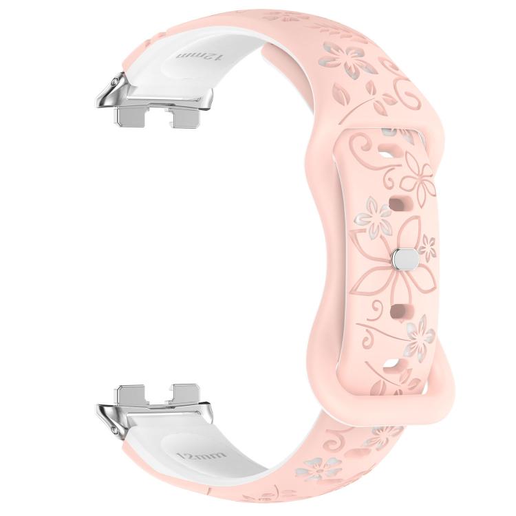 For Huawei Band 11 / Band 11 Pro Laser Engraved Floral Reverse Buckle Two Color Watch Band