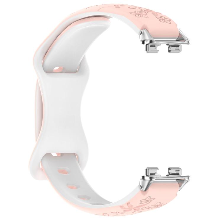 For Huawei Band 11 / Band 11 Pro Laser Engraved Floral Reverse Buckle Two Color Watch Band