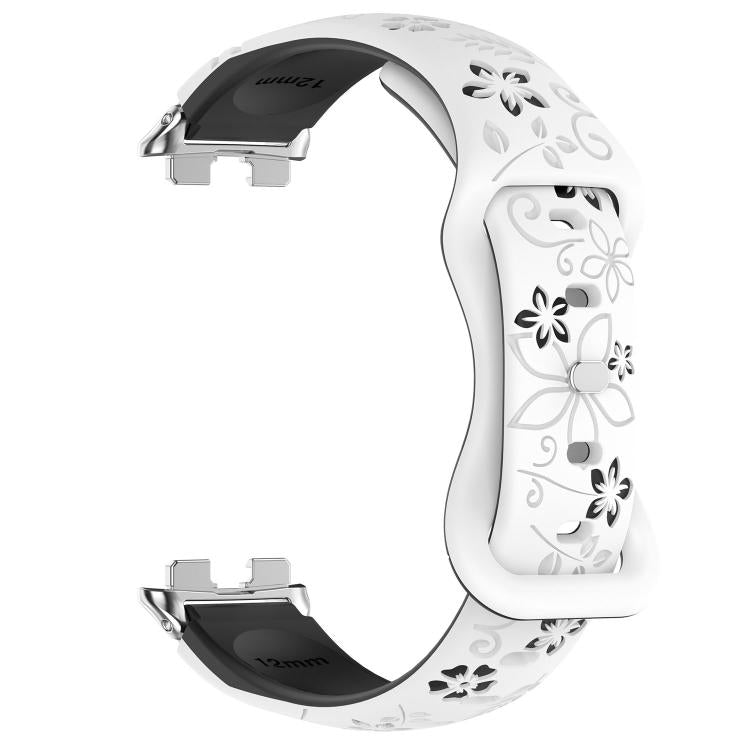 For Huawei Band 11 / Band 11 Pro Laser Engraved Floral Reverse Buckle Two Color Watch Band