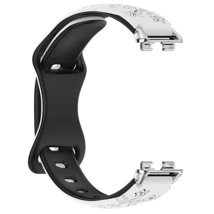 For Huawei Band 11 / Band 11 Pro Laser Engraved Floral Reverse Buckle Two Color Watch Band