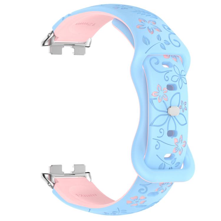 For Huawei Band 11 / Band 11 Pro Laser Engraved Floral Reverse Buckle Two Color Watch Band