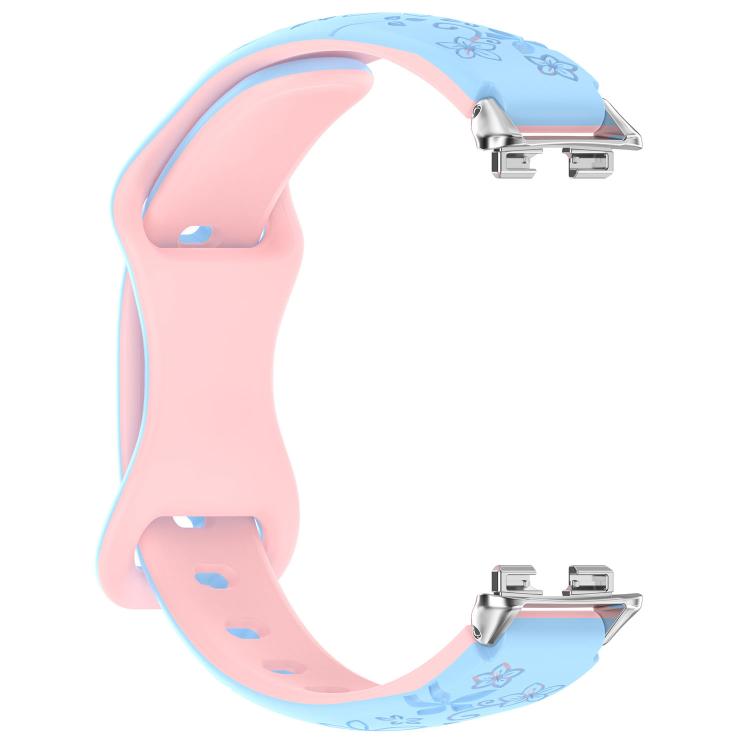 For Huawei Band 11 / Band 11 Pro Laser Engraved Floral Reverse Buckle Two Color Watch Band