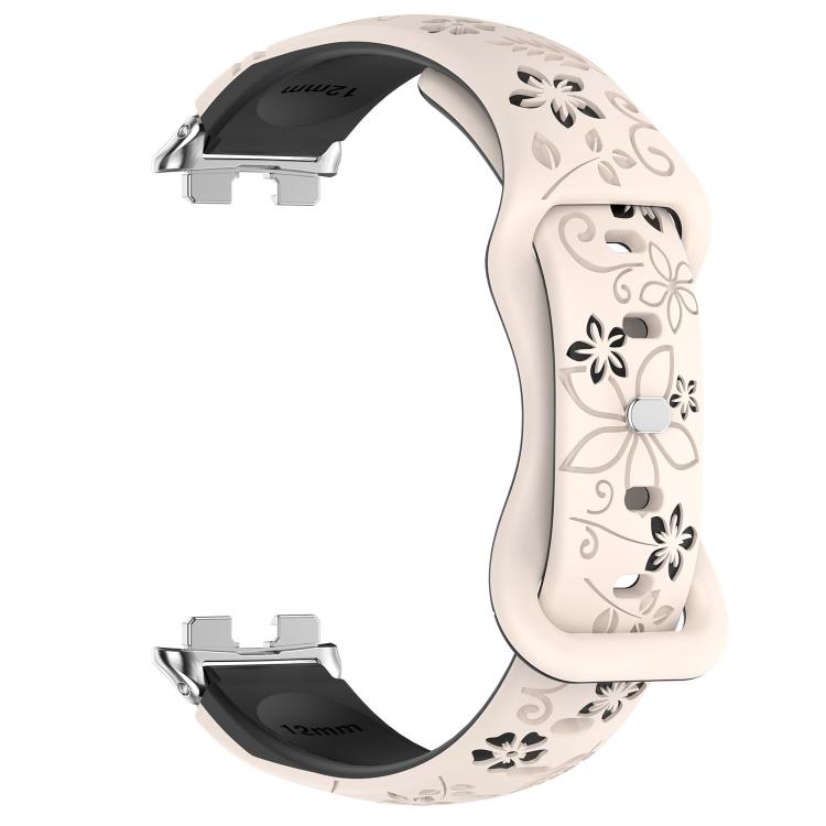 For Huawei Band 11 / Band 11 Pro Laser Engraved Floral Reverse Buckle Two Color Watch Band