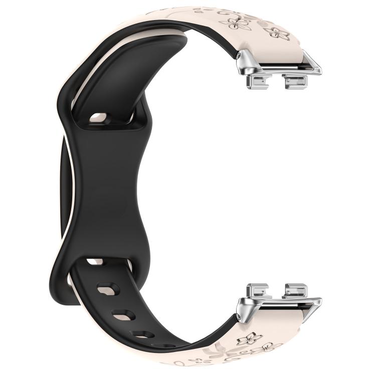 For Huawei Band 11 / Band 11 Pro Laser Engraved Floral Reverse Buckle Two Color Watch Band