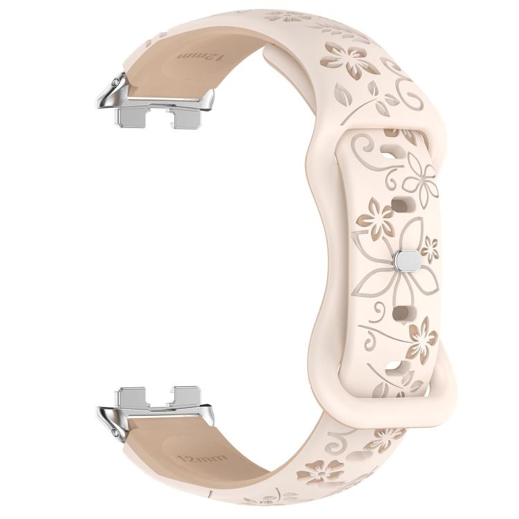 For Huawei Band 11 / Band 11 Pro Laser Engraved Floral Reverse Buckle Two Color Watch Band