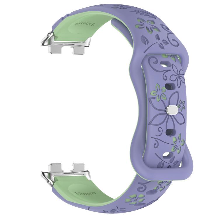 For Huawei Band 11 / Band 11 Pro Laser Engraved Floral Reverse Buckle Two Color Watch Band