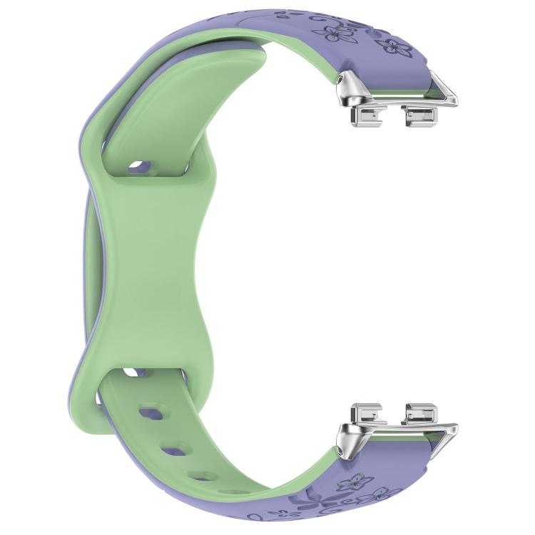 For Huawei Band 11 / Band 11 Pro Laser Engraved Floral Reverse Buckle Two Color Watch Band
