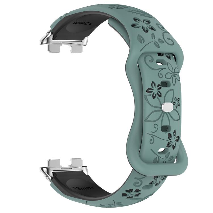 For Huawei Band 11 / Band 11 Pro Laser Engraved Floral Reverse Buckle Two Color Watch Band