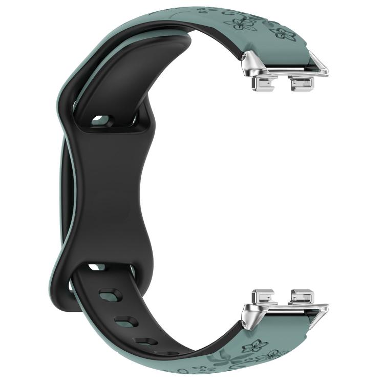 For Huawei Band 11 / Band 11 Pro Laser Engraved Floral Reverse Buckle Two Color Watch Band
