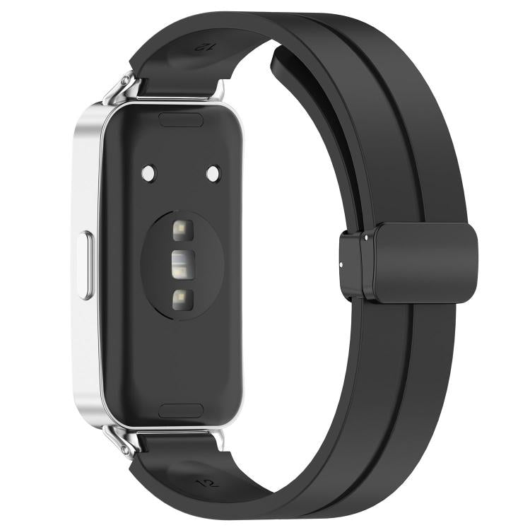 For Huawei Band 11 / Band 11 Pro Folding Magnetic Black Clasp Solid Color Silicone Watch Band