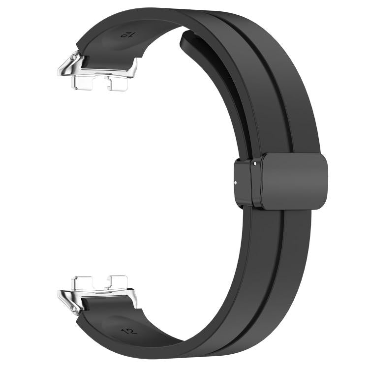 For Huawei Band 11 / Band 11 Pro Folding Magnetic Black Clasp Solid Color Silicone Watch Band