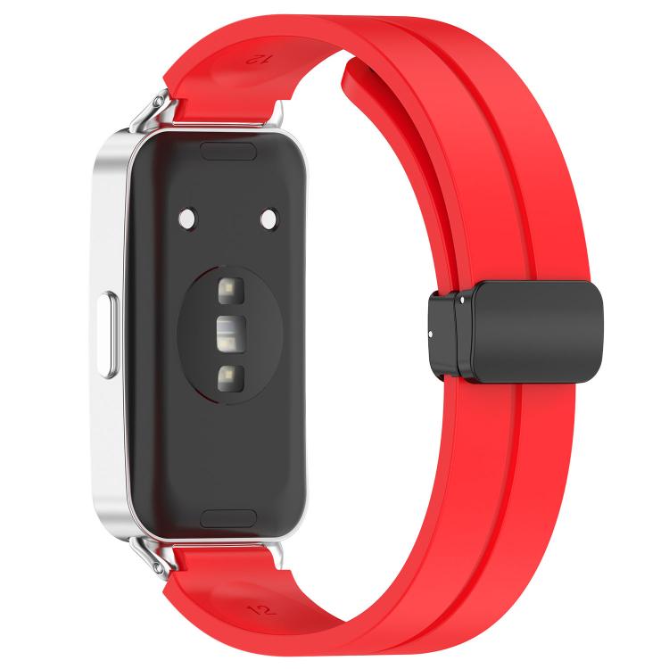 For Huawei Band 11 / Band 11 Pro Folding Magnetic Black Clasp Solid Color Silicone Watch Band