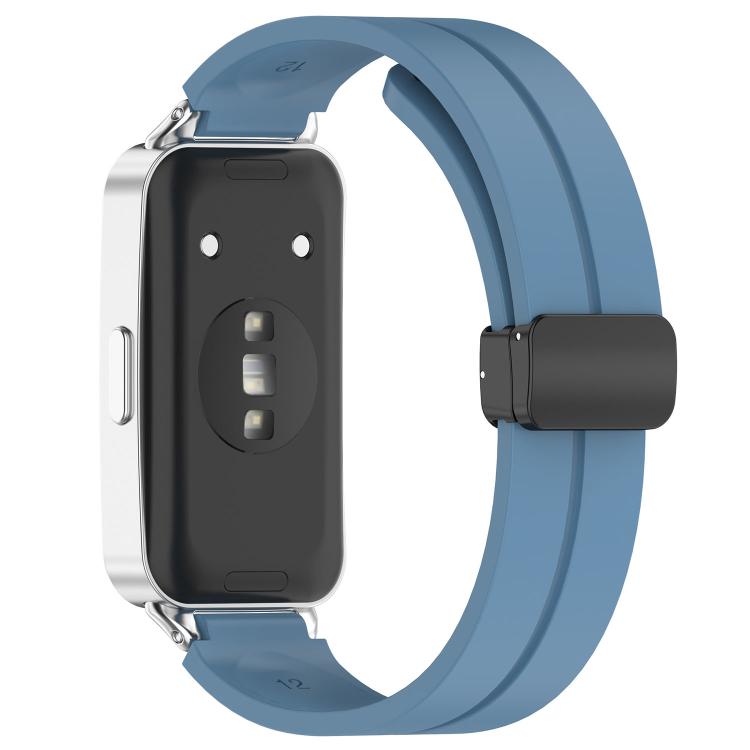 For Huawei Band 11 / Band 11 Pro Folding Magnetic Black Clasp Solid Color Silicone Watch Band