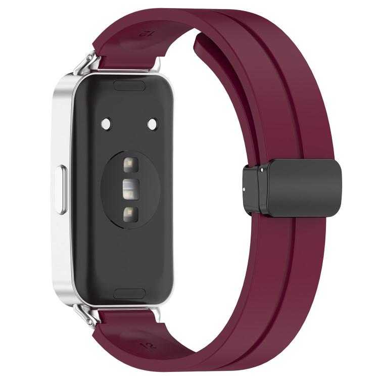 For Huawei Band 11 / Band 11 Pro Folding Magnetic Black Clasp Solid Color Silicone Watch Band