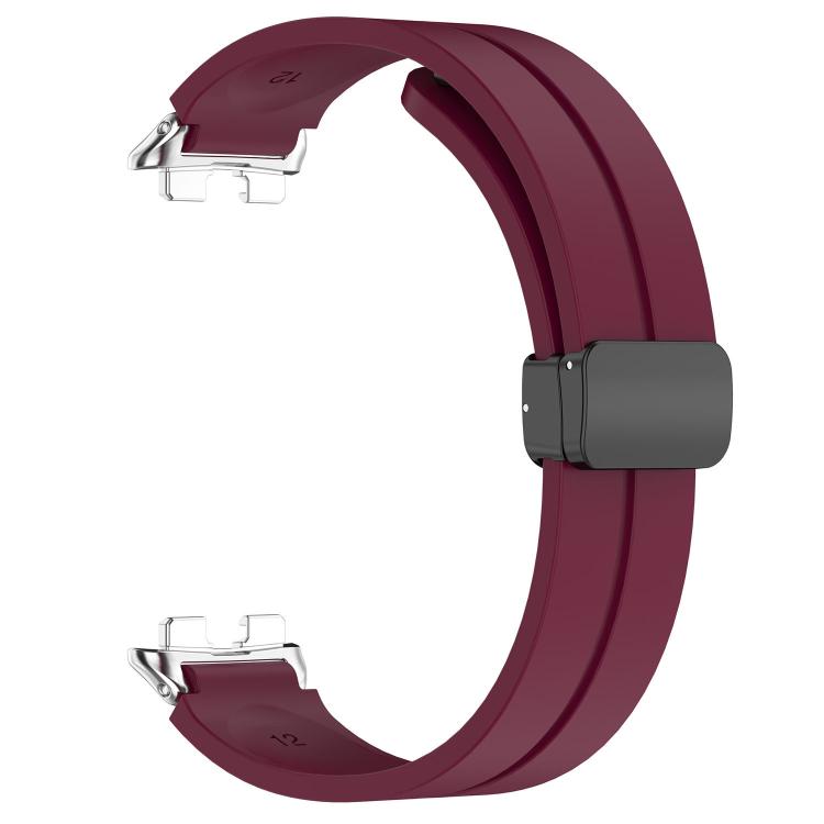 For Huawei Band 11 / Band 11 Pro Folding Magnetic Black Clasp Solid Color Silicone Watch Band