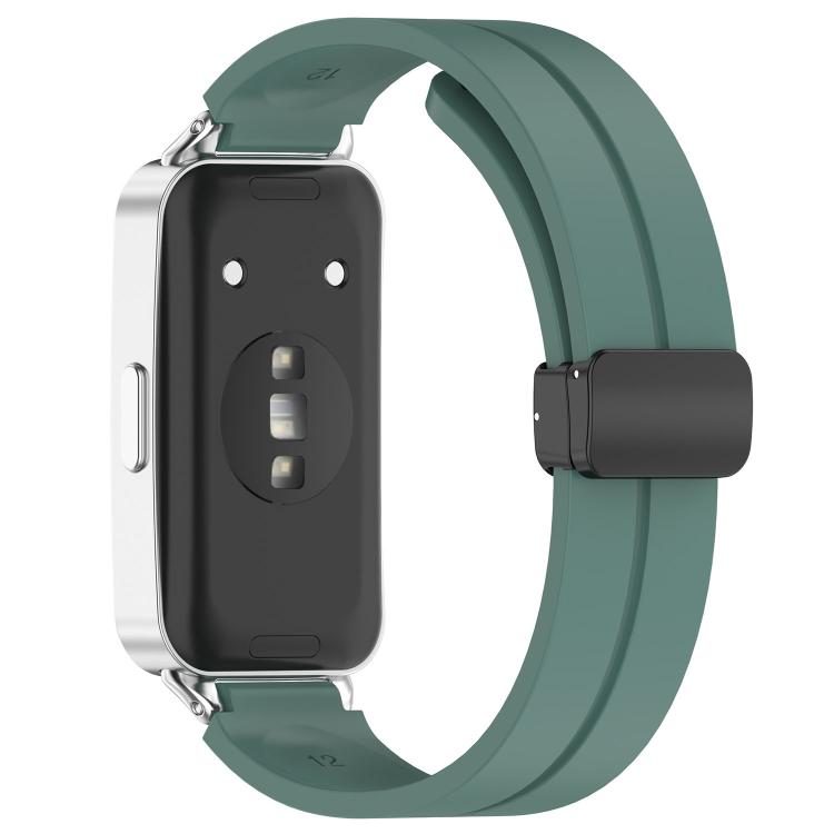 For Huawei Band 11 / Band 11 Pro Folding Magnetic Black Clasp Solid Color Silicone Watch Band