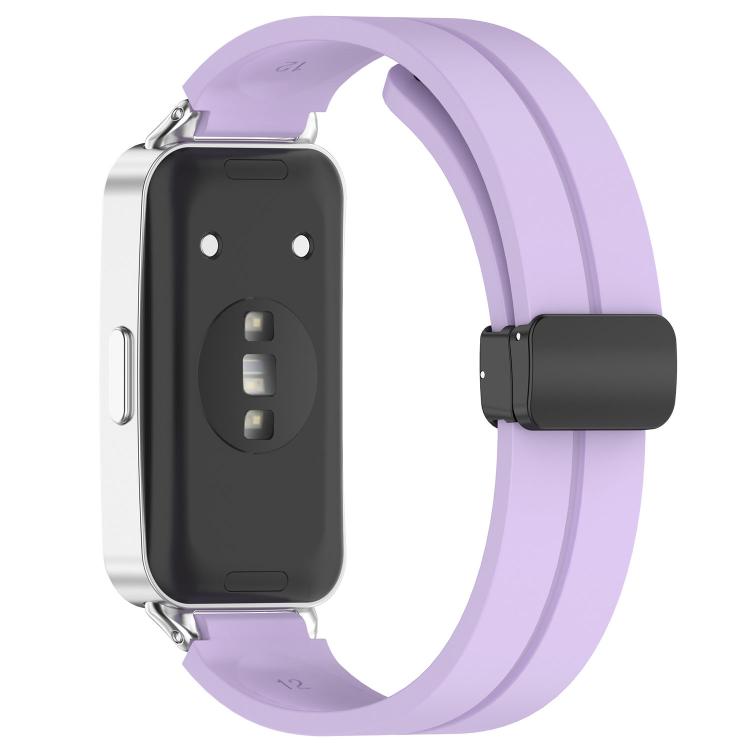For Huawei Band 11 / Band 11 Pro Folding Magnetic Black Clasp Solid Color Silicone Watch Band