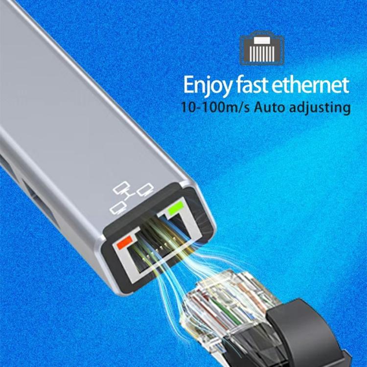 HC-78 USB-C / USB-A to USB3.0 / 2.0 RJ45 Network Card Splitter 4 in 1 Hub Ethernet Adapter
