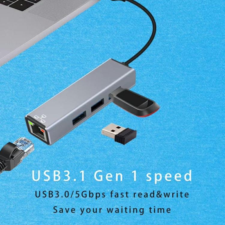 HC-78 USB-C / USB-A to USB3.0 / 2.0 RJ45 Network Card Splitter 4 in 1 Hub Ethernet Adapter