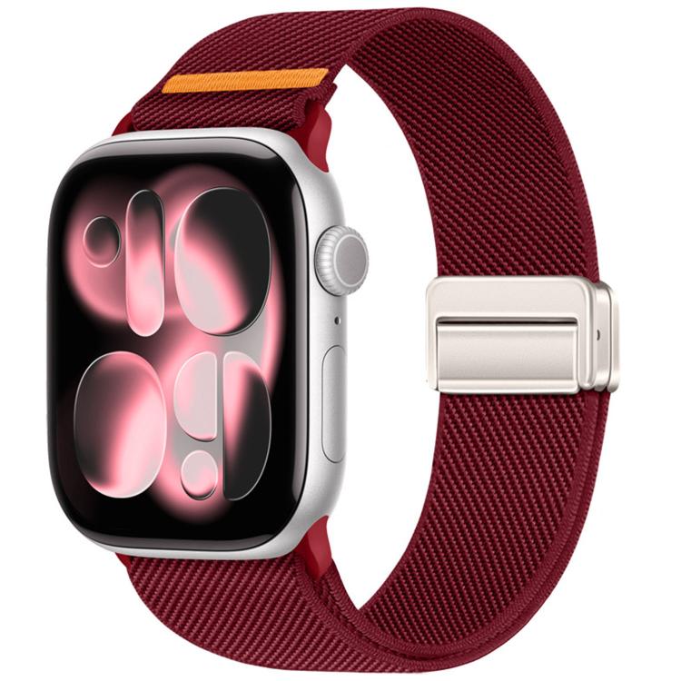 For Apple Watch 49mm / 46mm / 45mm / 44mm Double Magnetic Buckle Single-Stitched Nylon Watch Band