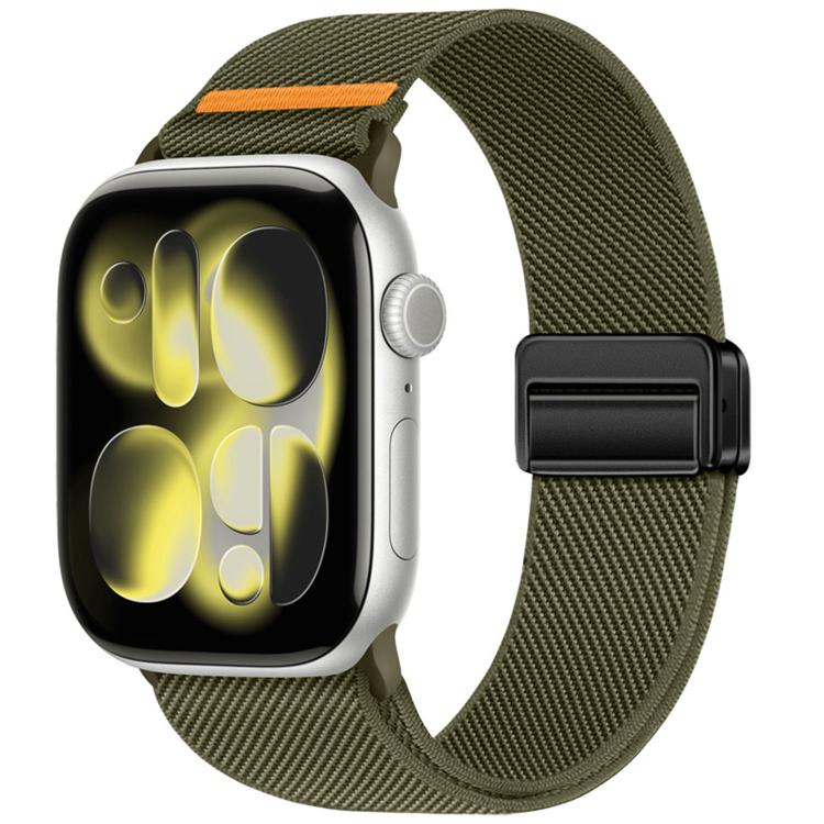 For Apple Watch 49mm / 46mm / 45mm / 44mm Double Magnetic Buckle Single-Stitched Nylon Watch Band