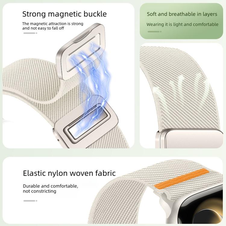 For Apple Watch 49mm / 46mm / 45mm / 44mm Double Magnetic Buckle Single-Stitched Nylon Watch Band