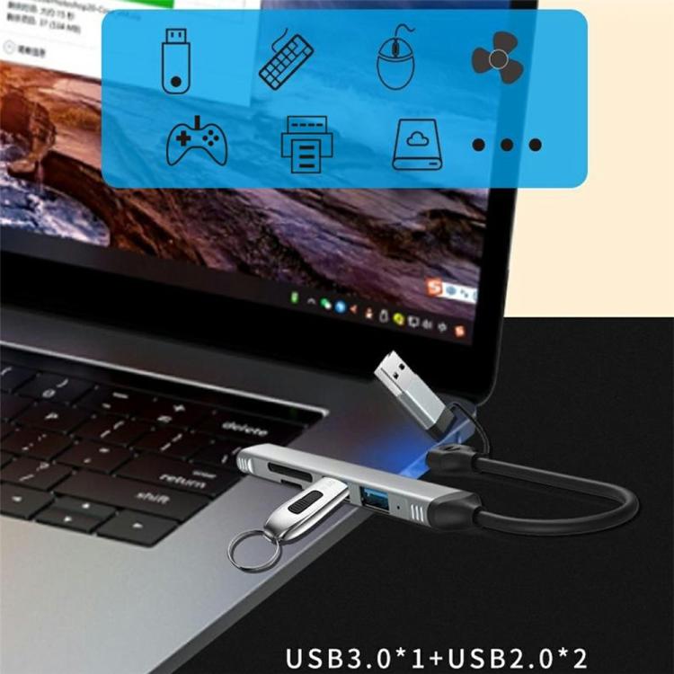 HC-77A USB-C / USB-A to USB 3.0 / 2.0 SD TF Card Reader 5 in 1 Aluminum Alloy Expansion Hub