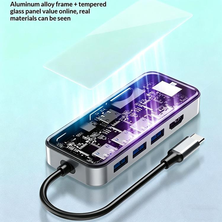 HC-87 10 in 1 USB-C Hub Gigabit Ethernet 4K HD PD 100W Charging Multi-Port Adapter