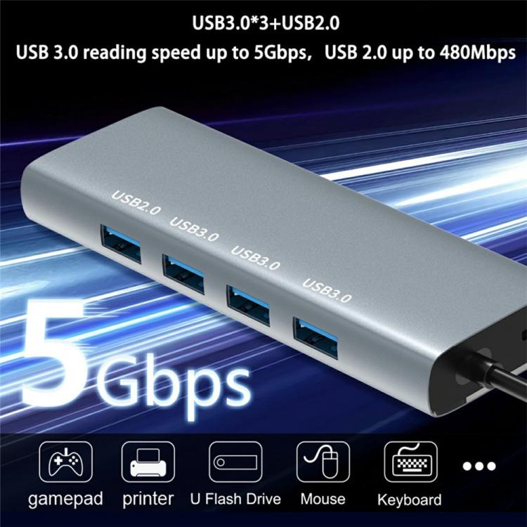 HC-84Q HD VGA RJ45 Ethernet Port Expansion Dock PD 60W Charging 11 in 1 USB-C Hub