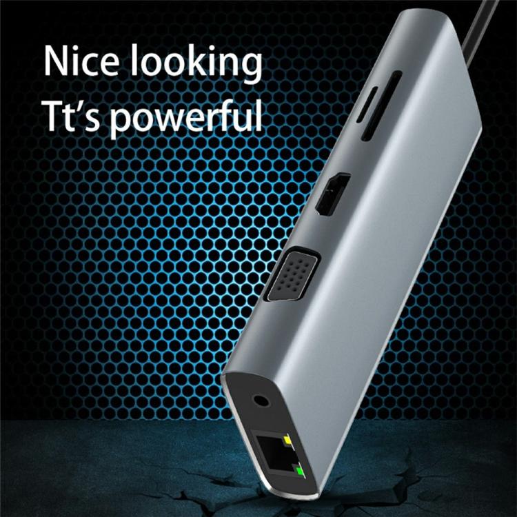 HC-84Q HD VGA RJ45 Ethernet Port Expansion Dock PD 60W Charging 11 in 1 USB-C Hub