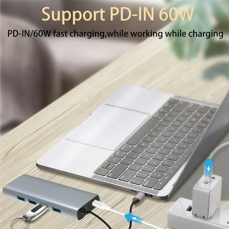 HC-84Q HD VGA RJ45 Ethernet Port Expansion Dock PD 60W Charging 11 in 1 USB-C Hub