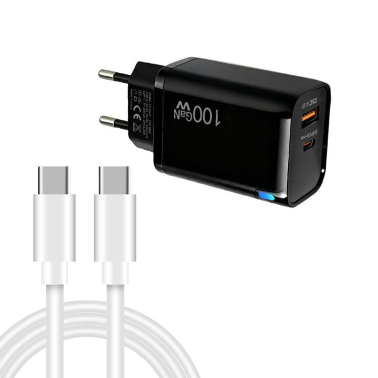 PD47 GaN 100W PD Type-C + QC3.0 USB Charger with Type-C to Type-C Data Cable, EU Plug