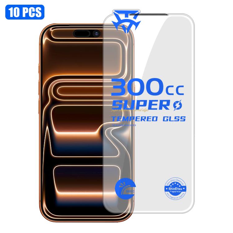 For iPhone 17 Pro 10pcs 300CC Large Arc Antistatic Corning Gorilla HD Tempered Glass Film