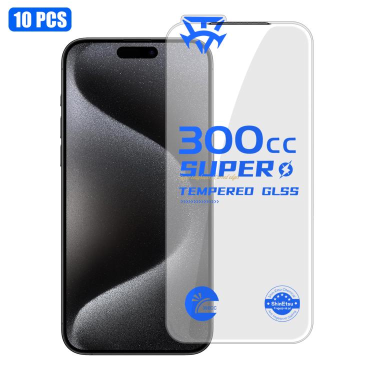 For iPhone 15 Pro Max 10pcs 300CC Large Arc Antistatic Corning Gorilla HD Tempered Glass Film