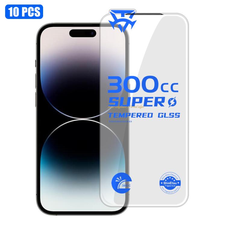For iPhone 14 Pro Max 10pcs 300CC Large Arc Antistatic Corning Gorilla HD Tempered Glass Film