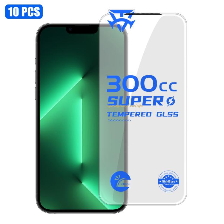 For iPhone 13 Pro 10pcs 300CC Large Arc Antistatic Corning Gorilla HD Tempered Glass Film