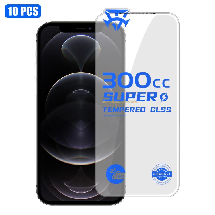 For iPhone 12 Pro 10pcs 300CC Large Arc Antistatic Corning Gorilla HD Tempered Glass Film