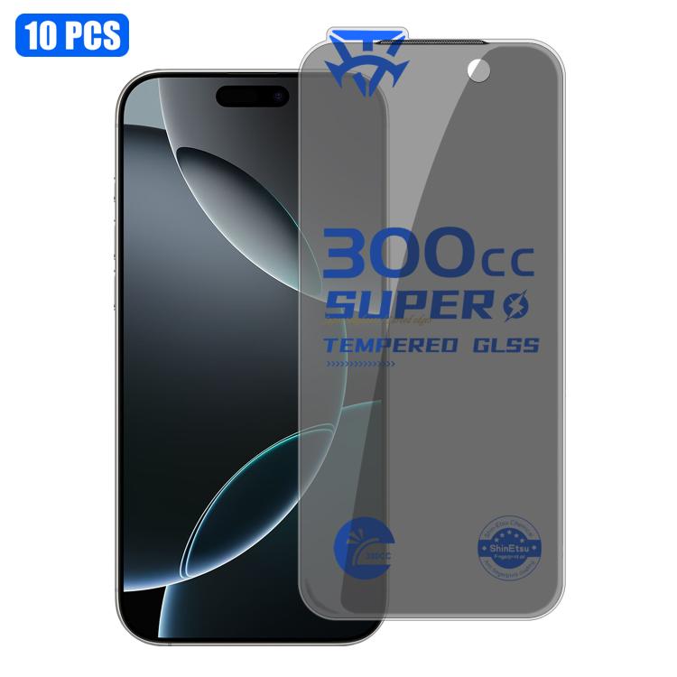 For iPhone 16 Pro Max 10pcs 300CC Large Arc Antistatic Corning Gorilla Privacy Tempered Glass Film