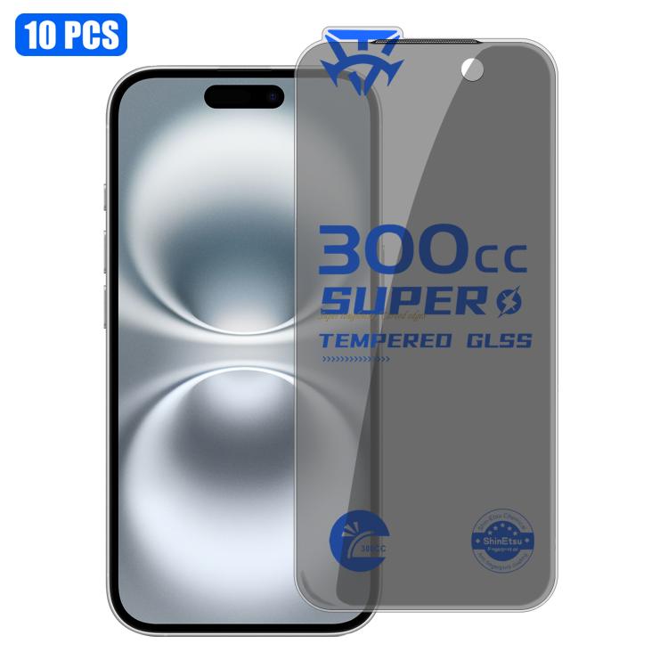 For iPhone 16 10pcs 300CC Large Arc Antistatic Corning Gorilla Privacy Tempered Glass Film