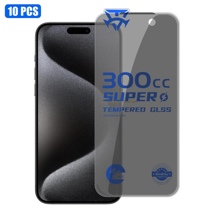 For iPhone 15 Pro Max 10pcs 300CC Large Arc Antistatic Corning Gorilla Privacy Tempered Glass Film